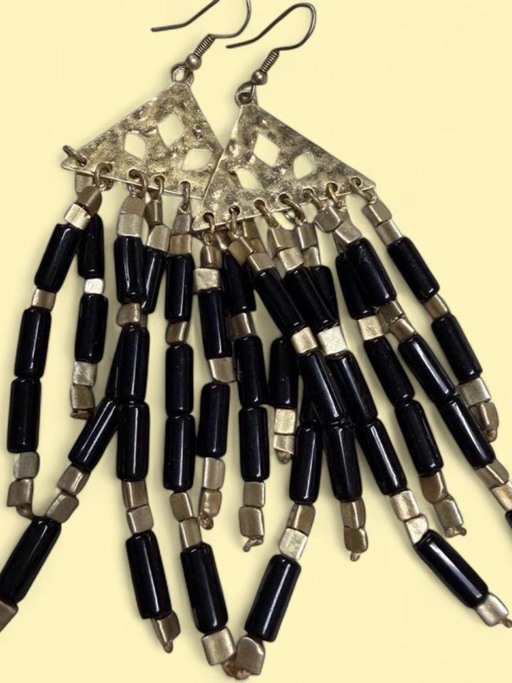 Plunder Black and Gold Beaded Fringe Earrings